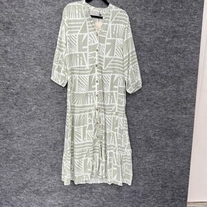 Salty Lemon Dress Womens XL Artichoke Green Geometric Button Front Tiered NWT
